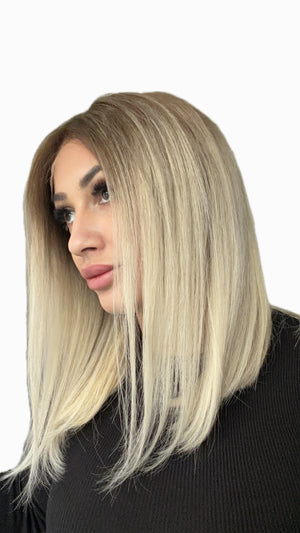 Raw Hair Wig BELLA – 13x6 HD Lace | 12" | 180% Dichte | Root 8 / Pearl Blonde | Glatt (Straight)