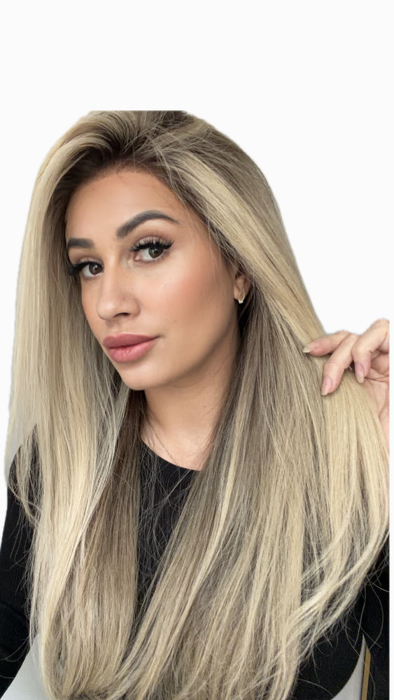 Raw Hair Wig IVORY – 13x6 HD Lace | 24" | 180% Dichte | Root 8 / Ice Beige Blonde | Glatt Straight