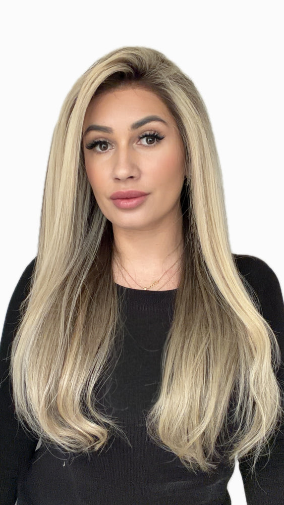 Raw Hair Wig IVORY – 13x6 HD Lace | 24" | 180% Dichte | Root 8 / Ice Beige Blonde | Glatt Straight