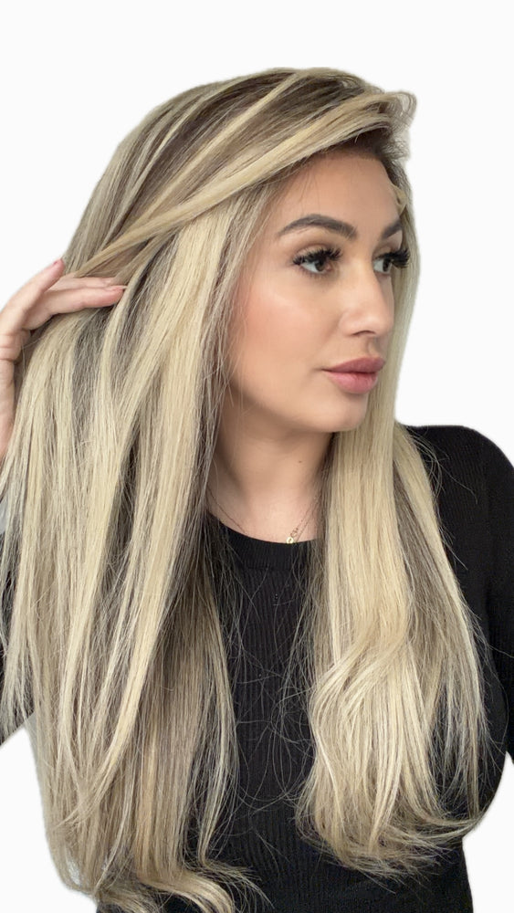 Raw Hair Wig IVORY – 13x6 HD Lace | 24" | 180% Dichte | Root 8 / Ice Beige Blonde | Glatt Straight